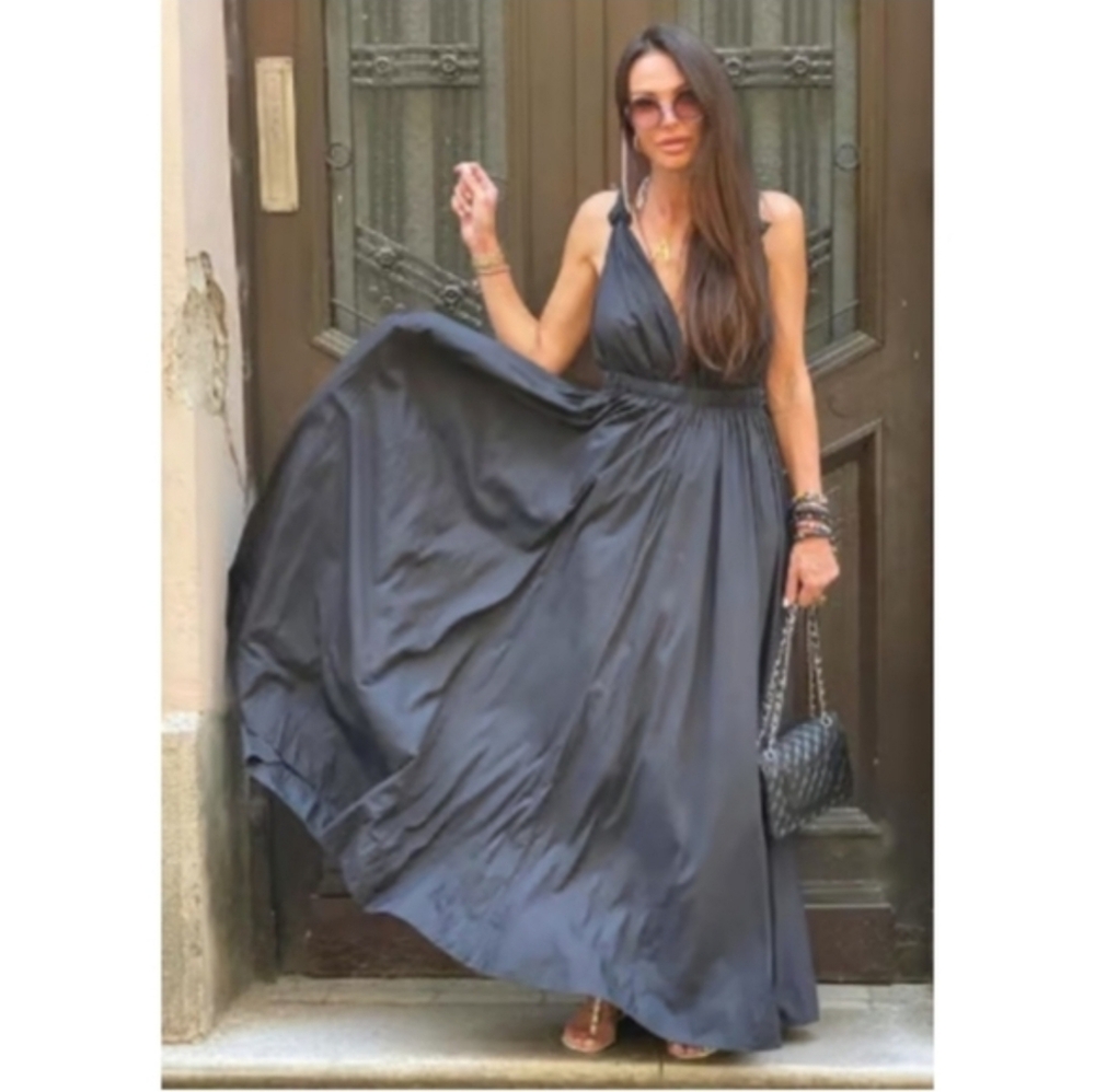 ZARA VOLUMINOUS LONG MAXI DRESS BLACK SIZE XL - Picture 3 of 16